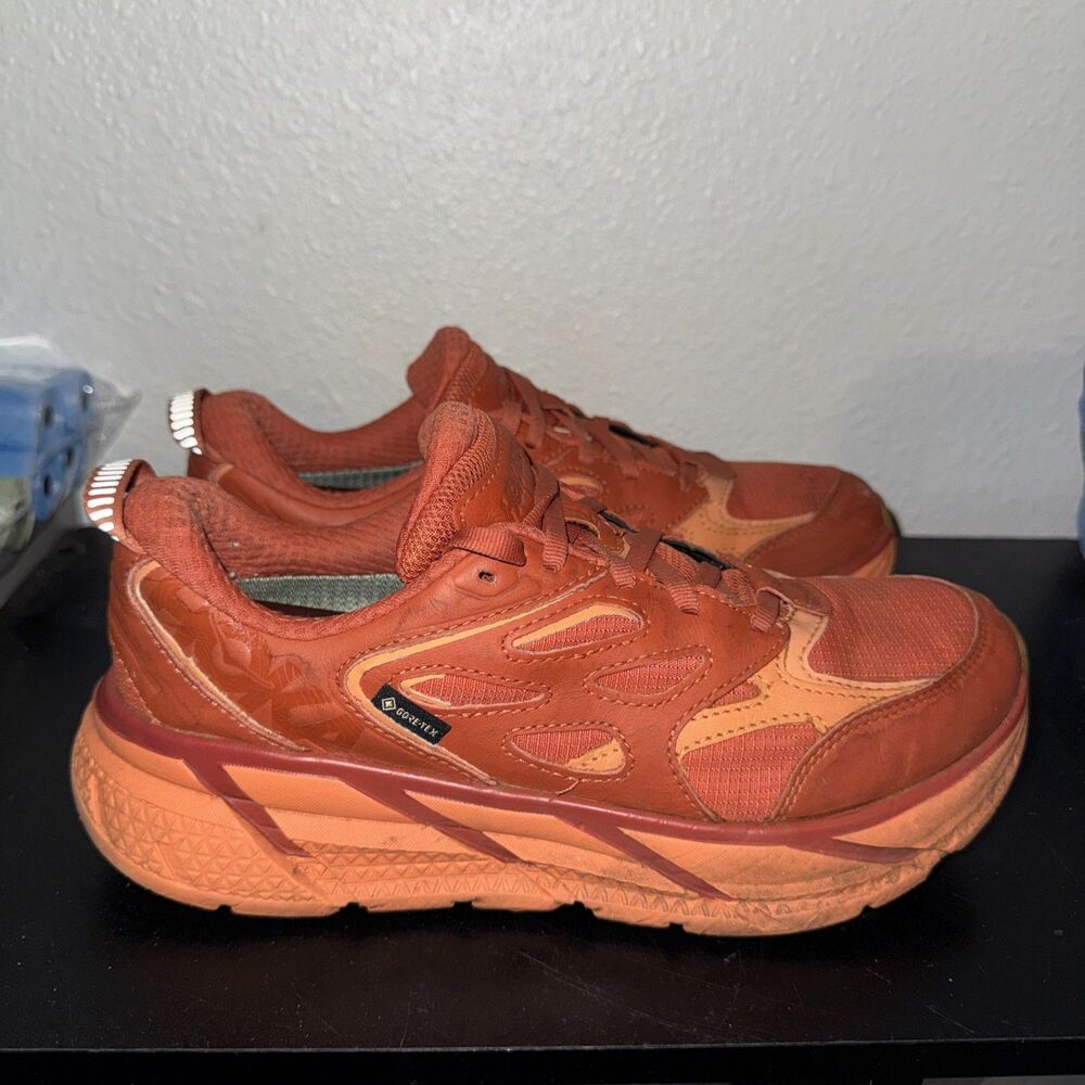 Hoka One One U Clifton L GTX Gore-Tex Orange Running Shoes Mens Size 7.5